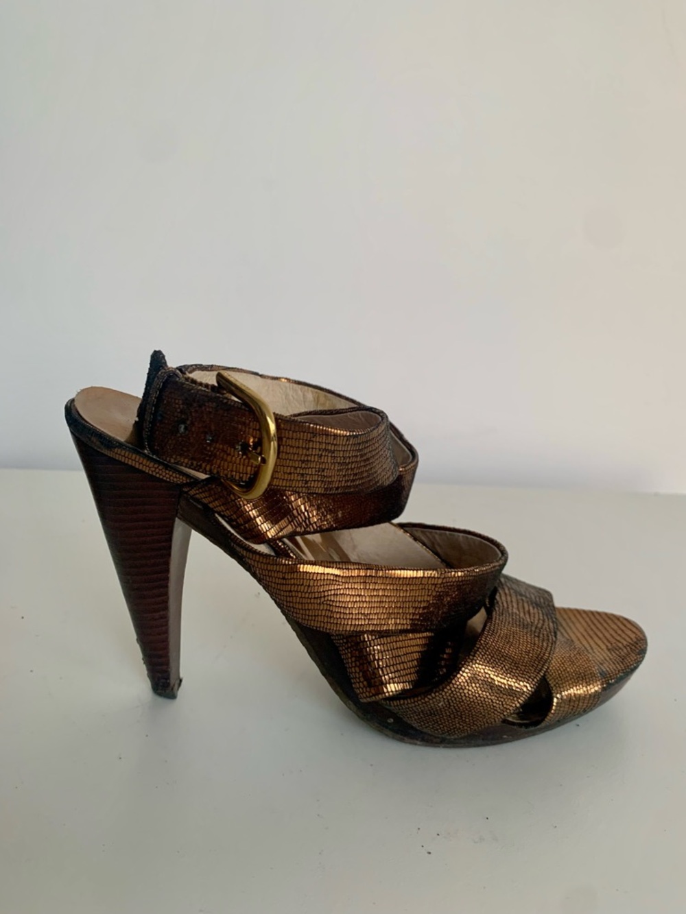 Michael Kors Bronze Metallic Strappy High Heel Sandal